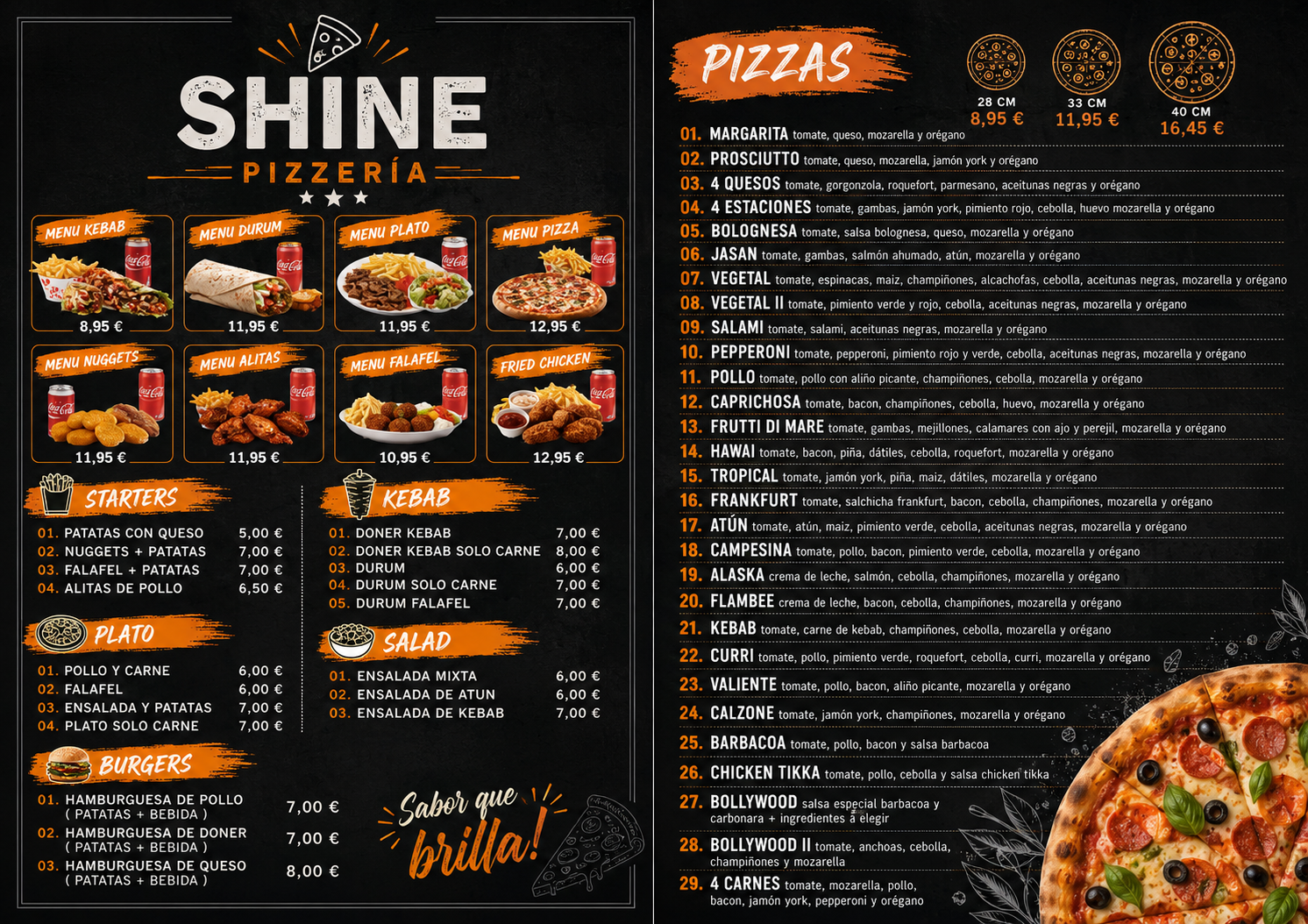 Carta visual de Shine Pizzeria
